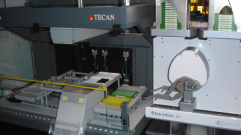 Tecan EVO75 Liquid Handling Platform and Velocity11 2R BenchCel Stacker